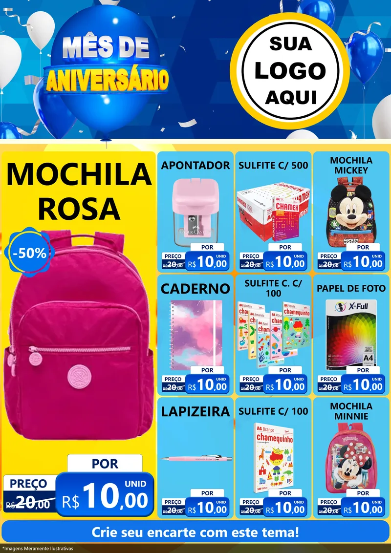 Modelo de Encarte para Encarte A4 Vertical com o tema Mês de Aniversário para Papelaria