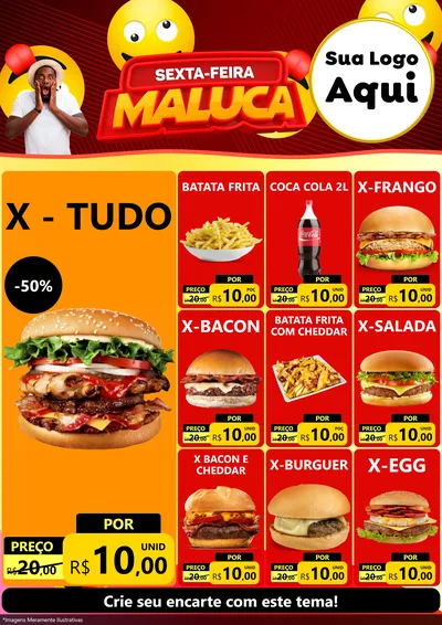 Modelo de Encarte para Encarte A4 Vertical com o tema Sexta-feira Maluca para Hamburgueria