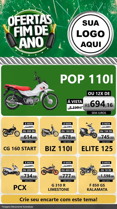 Modelo de Rede Social para Stories com o tema Ofertas Fim de Ano para Concessionaria de Motos