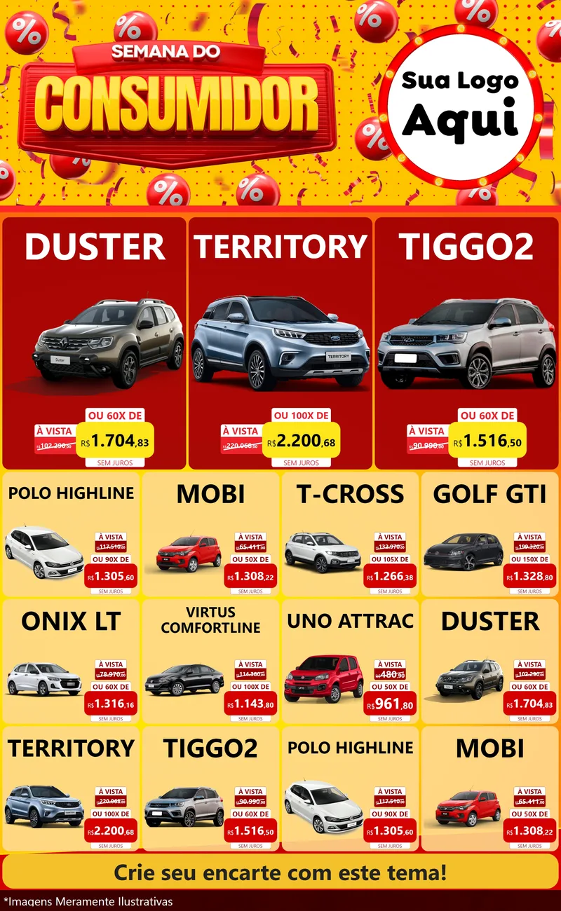 Modelo de Encarte para Encarte Grande com o tema Semana do Consumidor para Concessionaria de Carros