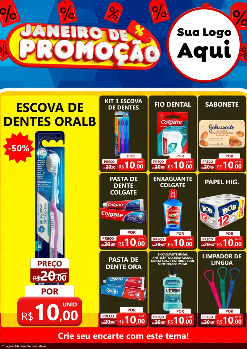 Modelo de Encarte para Encarte A4 Vertical com o tema Janeiro de Promoção para Higiene Pessoal