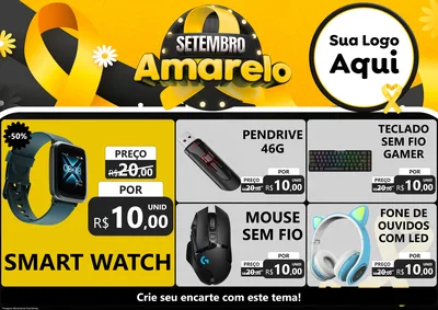 Modelo de Encarte para Encarte A4 Horizontal com o tema Setembro Amarelo para Informática