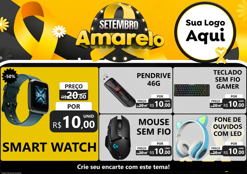 Modelo de Encarte para Encarte A4 Horizontal com o tema Setembro Amarelo para Informática
