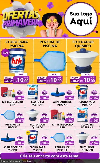Modelo de Encarte para Encarte Grande com o tema Ofertas Da Primavera para Produtos para Piscina