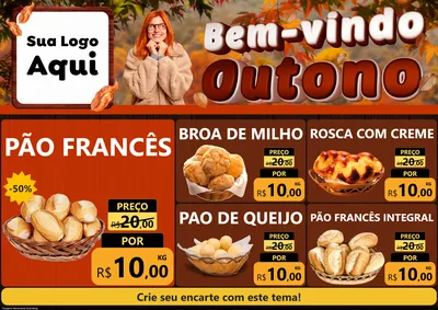 Modelo de Encarte para Encarte A4 Horizontal com o tema Bem-vindo Outono para Padaria