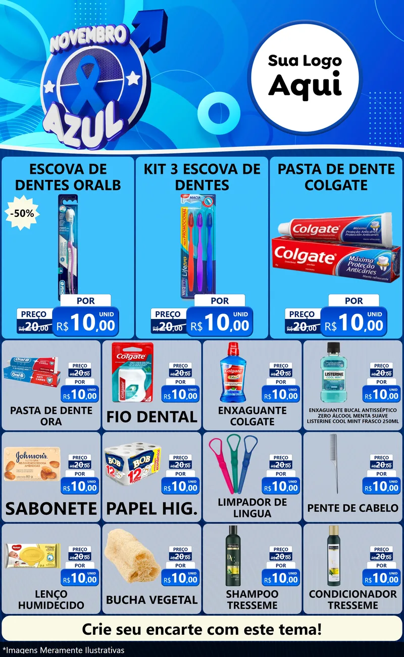 Modelo de Encarte para Encarte Grande com o tema Novembro Azul para Higiene Pessoal