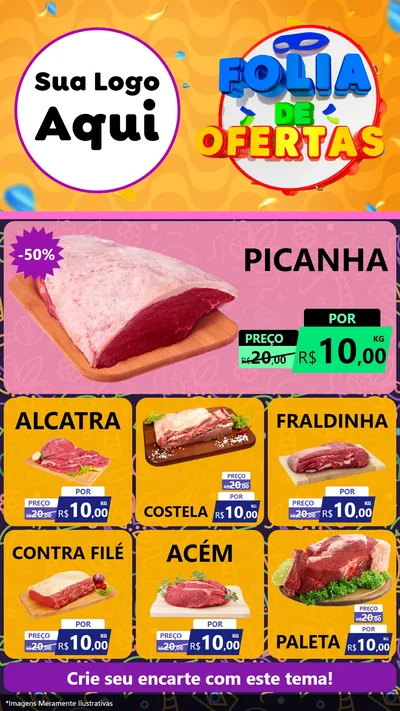 Modelo de Rede Social para Stories com o tema Folia de Ofertas para Açougue