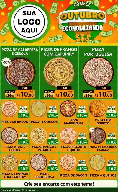 Modelo de Encarte para Encarte Grande com o tema Comece Outubro Economizando para Pizzaria