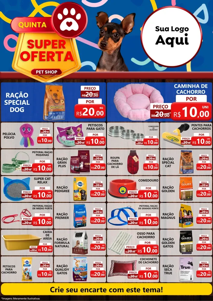 Modelo de Encarte para Encarte A4 Vertical com o tema Quinta Super Oferta Pet Shop para Pet Shop