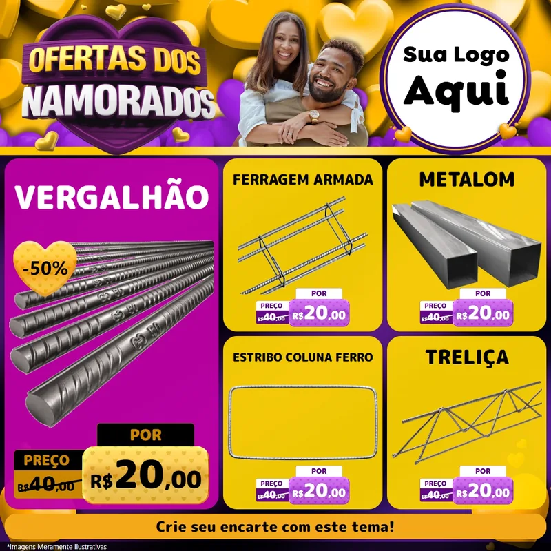 Modelo de Rede Social para Feed Facebook com o tema Oferta Dos Namorados para Ferragens