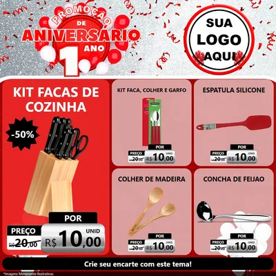 Modelo de Rede Social para Feed Facebook com o tema Promoção de Aniversário - 1 Ano para Utilidades Domésticas