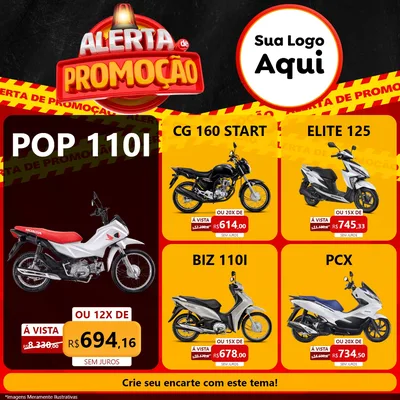 Modelo de Rede Social para Feed Facebook com o tema Alerta de Promoção para Concessionaria de Motos