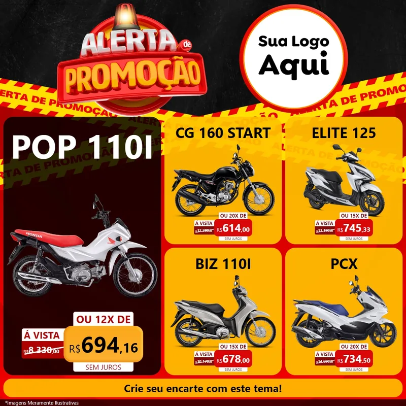 Modelo de Rede Social para Feed Facebook com o tema Alerta de Promoção para Concessionaria de Motos
