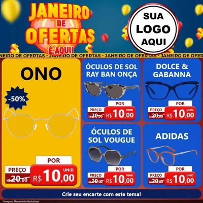 Modelo de Rede Social para Feed Facebook com o tema Janeiro de Ofertas É Aqui! para Óticas
