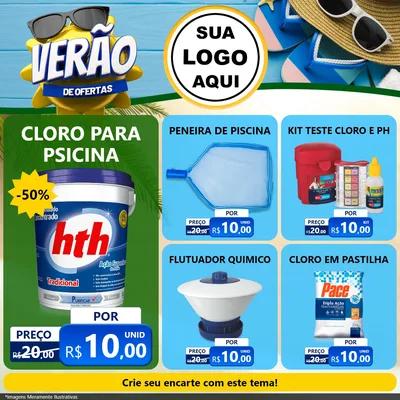 Modelo de Rede Social para Feed Facebook com o tema Verão de Ofertas para Produtos para Piscina