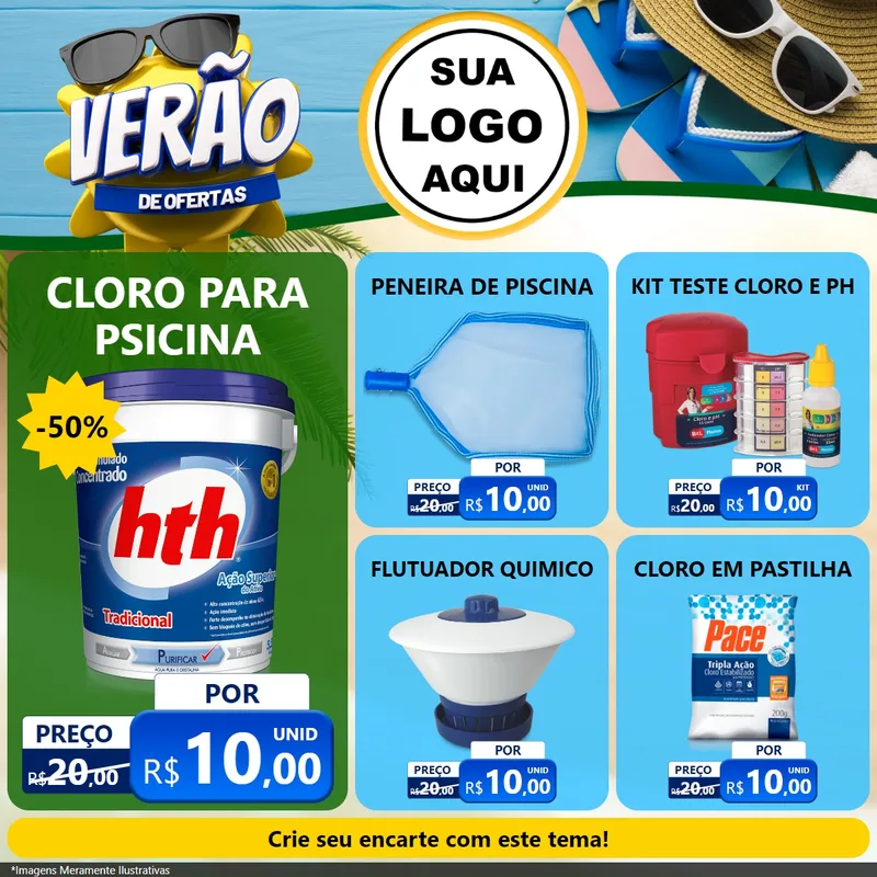 Modelo de Rede Social para Feed Facebook com o tema Verão de Ofertas para Produtos para Piscina