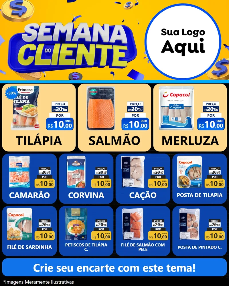 Modelo de Rede Social para Feed Instagram com o tema Semana do Cliente para Peixaria