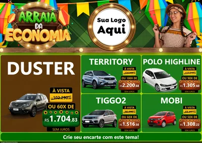 Modelo de Encarte para Encarte A4 Horizontal com o tema Arraiá de Economia para Concessionaria de Carros
