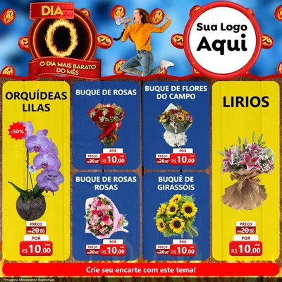 Modelo de Rede Social para Feed Facebook com o tema Dia O - O Dia Mais Barato Do Mês para Floricultura e jardim