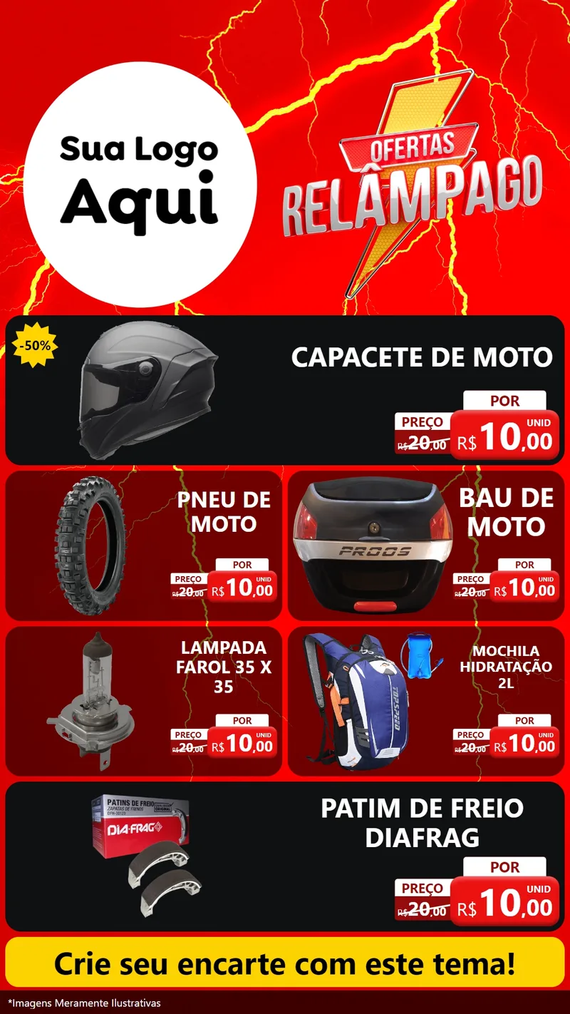Modelo de TV para TV Vertical com o tema Ofertas Relâmpago para Moto peças
