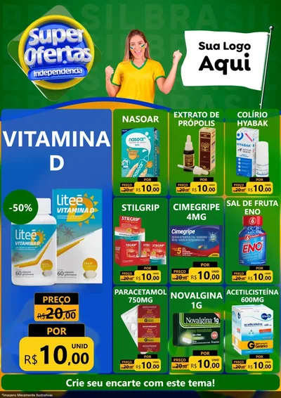 Modelo de Encarte para Encarte A4 Vertical com o tema Super Ofertas de Independência para Farmácia