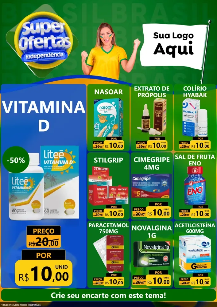 Modelo de Encarte para Encarte A4 Vertical com o tema Super Ofertas de Independência para Farmácia