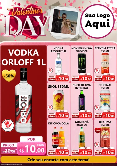 Modelo de Encarte para Encarte A4 Vertical com o tema Valentine's Day para Distribuidora de bebidas