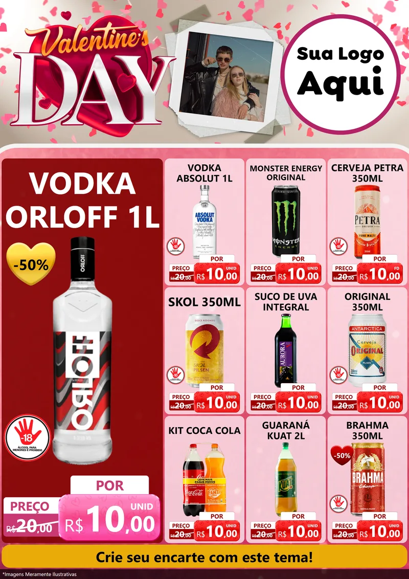 Modelo de Encarte para Encarte A4 Vertical com o tema Valentine's Day para Distribuidora de bebidas