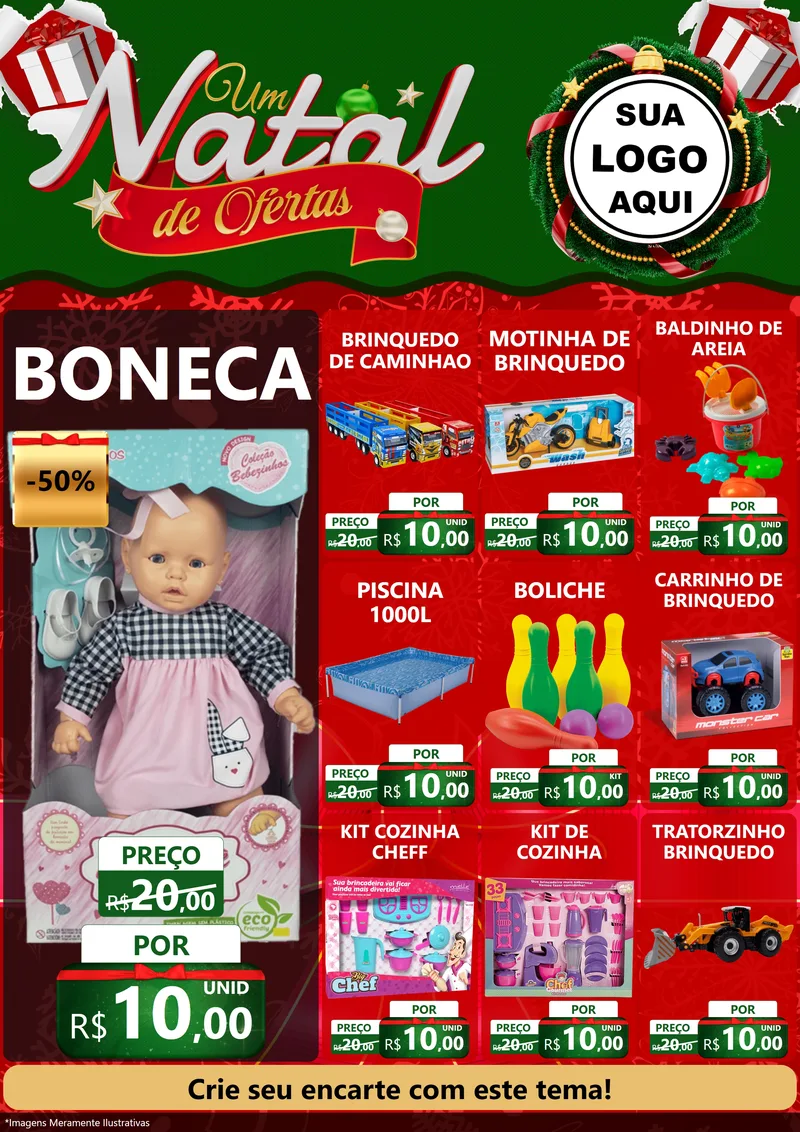 Modelo de Encarte para Encarte A4 Vertical com o tema Um Natal de Ofertas para Brinquedos
