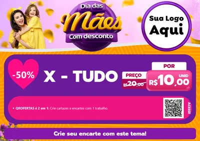 Modelo de Cartaz para Cartaz A4 Horizontal com o tema Dia das Mães com Desconto para Hamburgueria