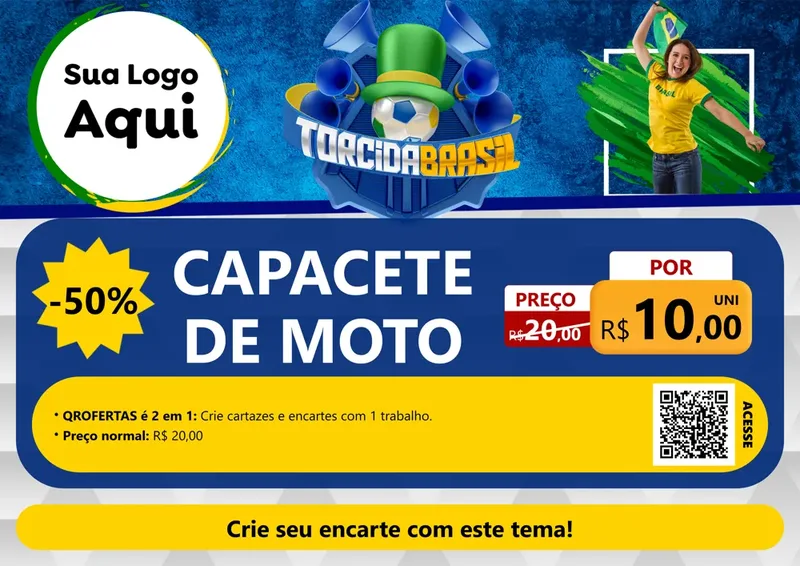 Modelo de Cartaz para Cartaz A4 Horizontal com o tema Torcida Brasil - Copa para Moto peças