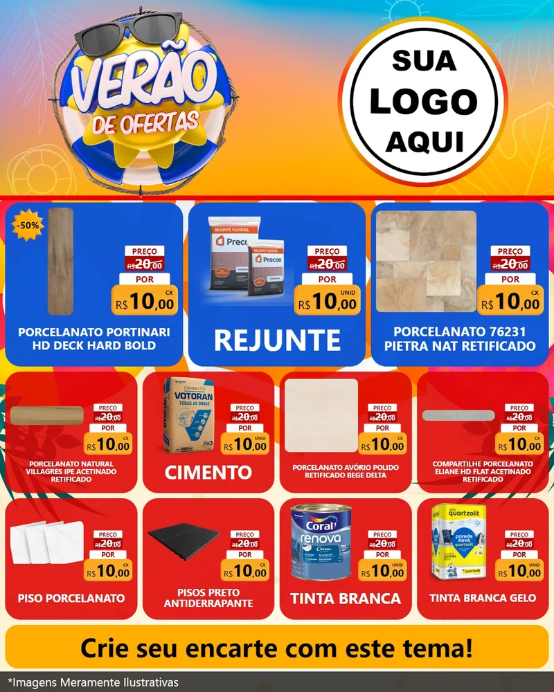 Modelo de Rede Social para Feed Instagram com o tema Verão de Ofertas para Pisos e revestimentos