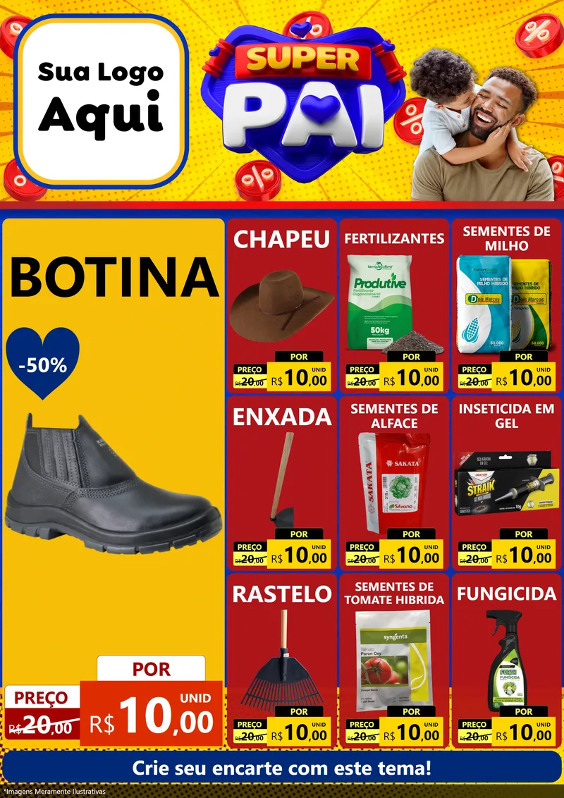 Modelo de Encarte para Encarte A4 Vertical com o tema Super Pai para Agropecuária