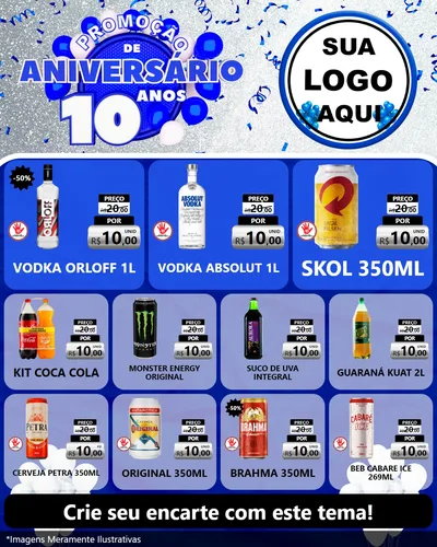 Modelo de Rede Social para Feed Instagram com o tema Promoção de Aniversário - 10 Anos para Distribuidora de bebidas