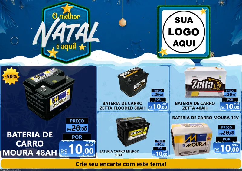 Modelo de Encarte para Encarte A4 Horizontal com o tema O Melhor Natal É Aqui! para Baterias Elétricas