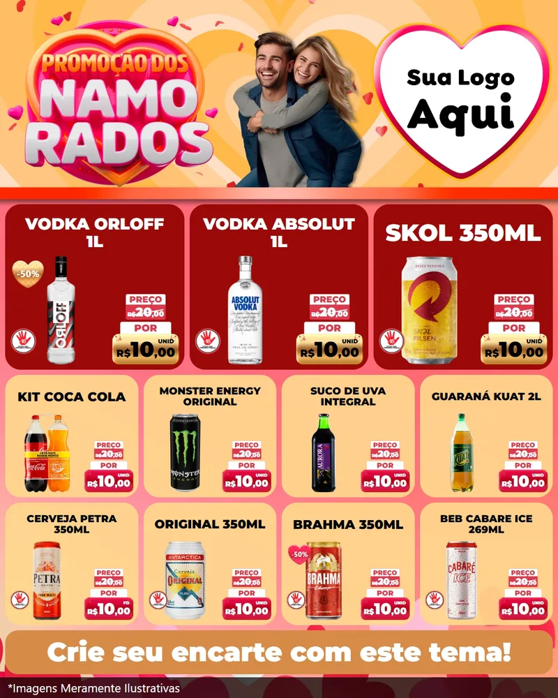 Modelo de Rede Social para Feed Instagram com o tema Promoção dos Namorados para Distribuidora de bebidas