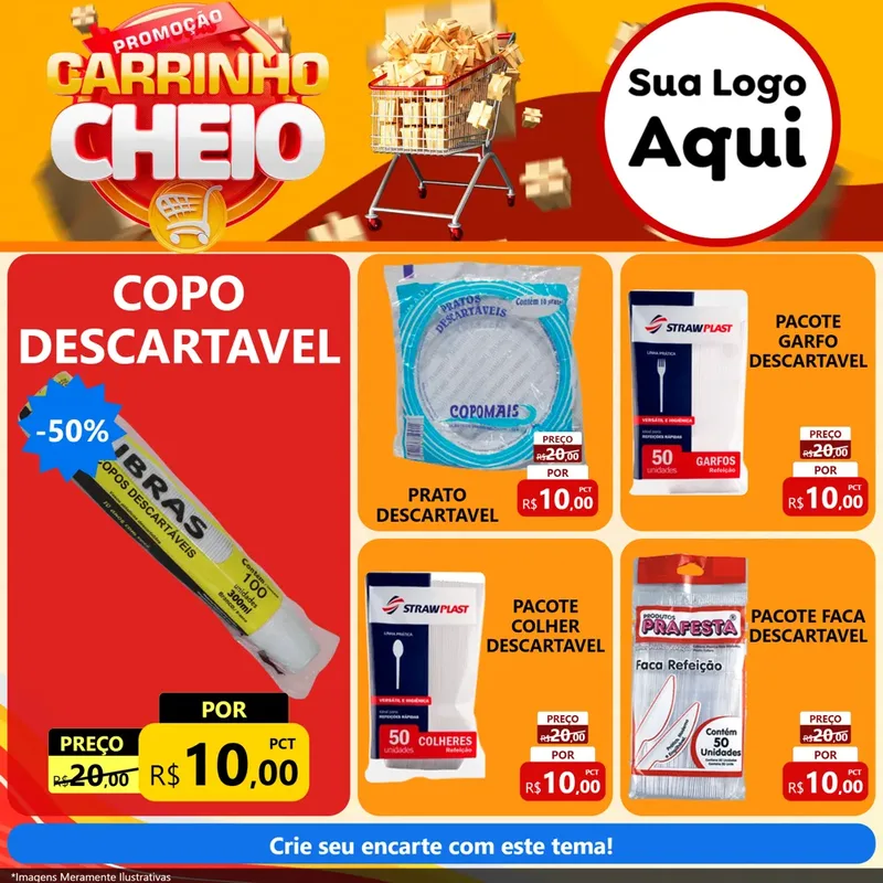 Modelo de Rede Social para Feed Facebook com o tema Promoção carrinho cheio para Embalagens