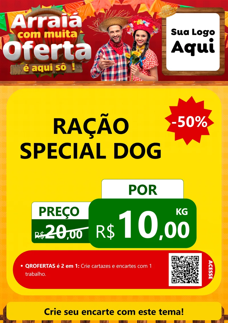 Modelo de Cartaz para Cartaz A4 Vertical com o tema Arraiá Com Muita Oferta - É Aqui Sô! para Pet Shop