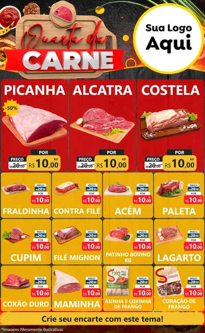 Modelo de Encarte para Encarte Grande com o tema Quarta da Carne para Açougue