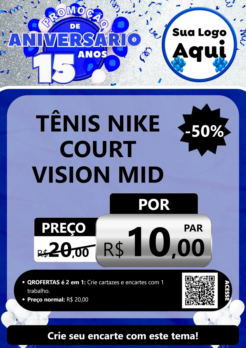 Modelo de Cartaz para Cartaz A4 Vertical com o tema Promoção de Aniversário - 15 Anos para Calçados
