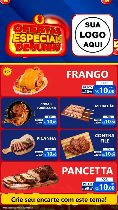 Modelo de TV para TV Vertical com o tema Ofertas Especiais de Junho para Assados