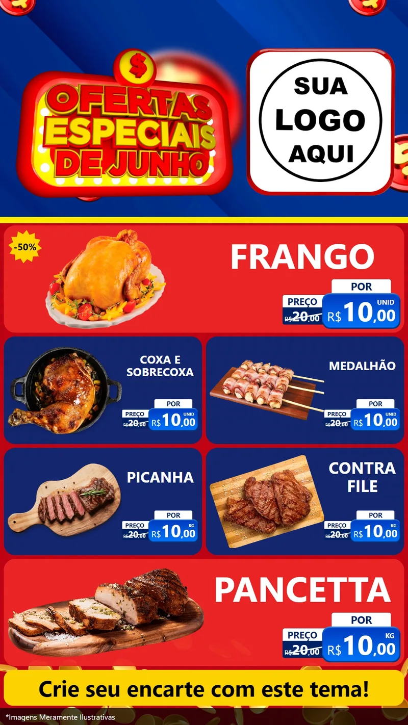 Modelo de TV para TV Vertical com o tema Ofertas Especiais de Junho para Assados
