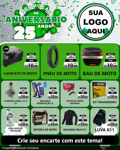 Modelo de Rede Social para Feed Instagram com o tema Promoção de Aniversário - 25 Anos para Moto peças