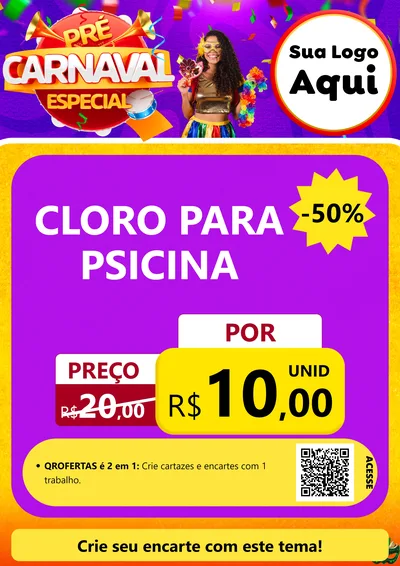 Modelo de Cartaz para Cartaz A4 Vertical com o tema Pré-Carnaval Especial para Produtos para Piscina