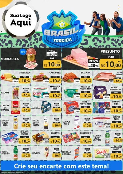 Modelo de Encarte para Encarte A4 Vertical com o tema Brasil Torcida - Copa para Frios e Laticínios