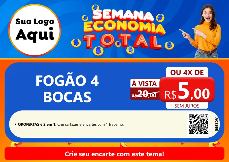 Modelo de Cartaz para Cartaz A4 Horizontal com o tema Semana Economia Total para Móveis e Eletro