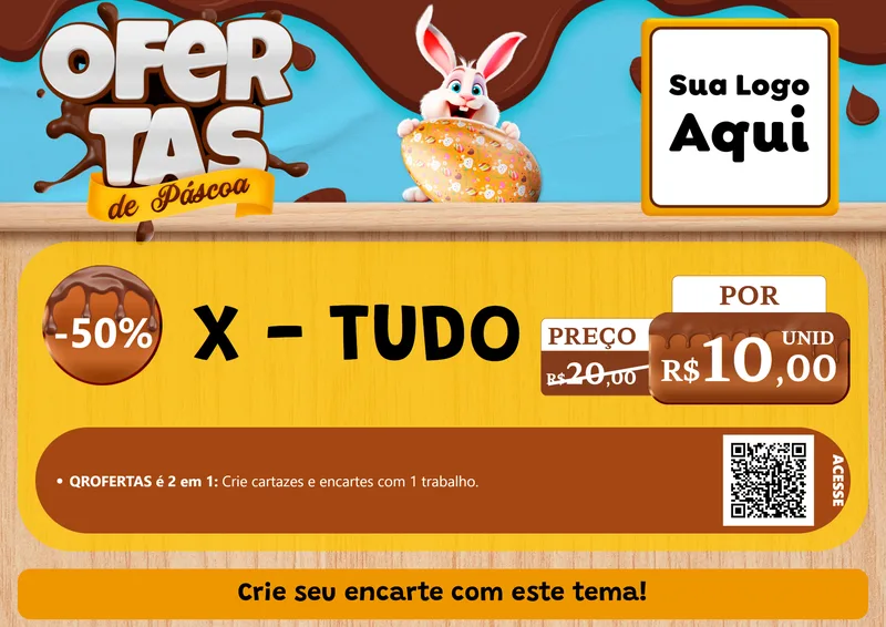 Modelo de Cartaz para Cartaz A4 Horizontal com o tema Ofertas de Páscoa para Hamburgueria