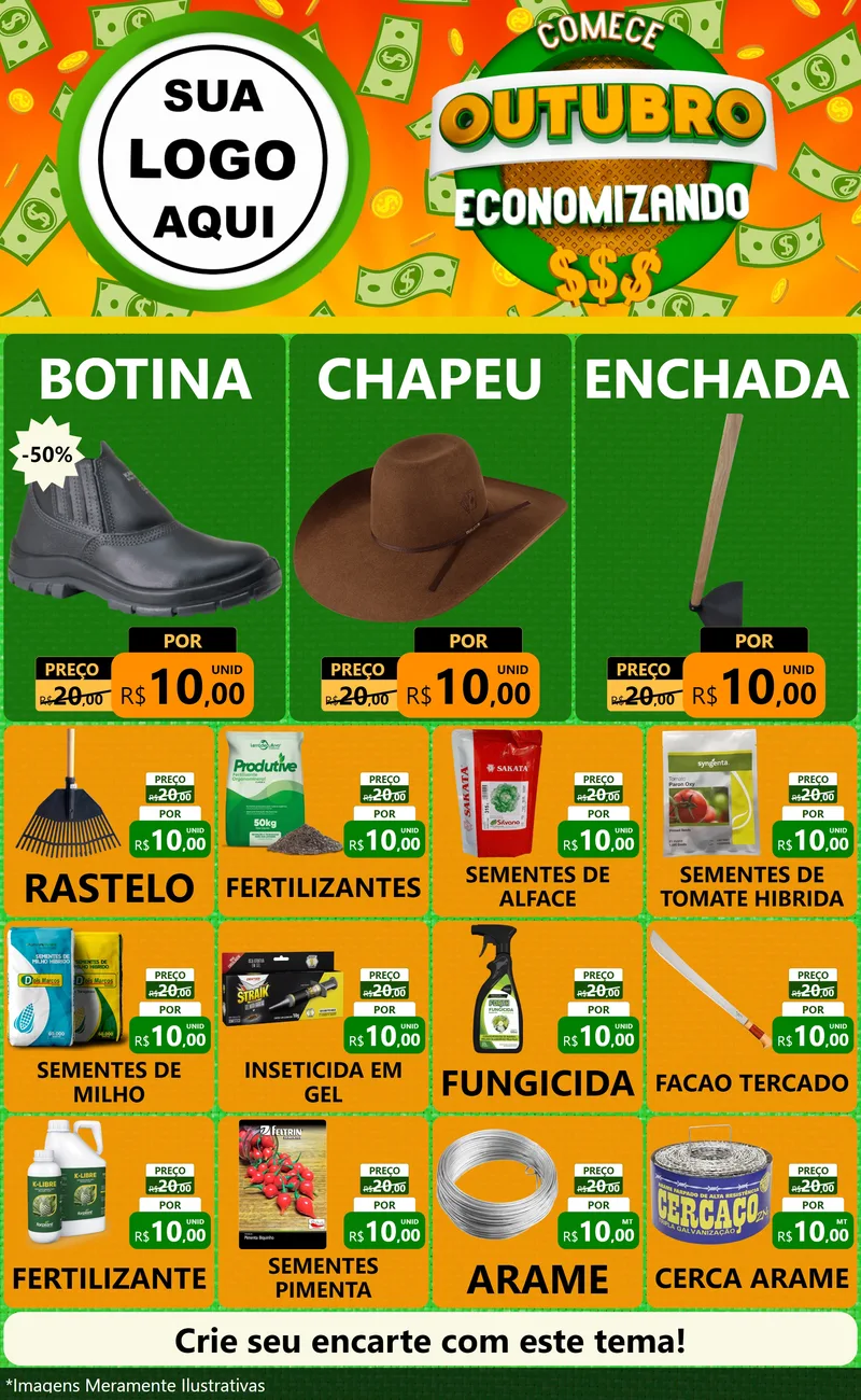 Modelo de Encarte para Encarte Grande com o tema Comece Outubro Economizando para Agropecuária