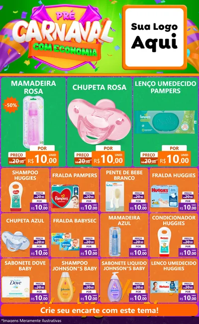 Modelo de Encarte para Encarte Grande com o tema Pré-Carnaval Com Economia para Bebês