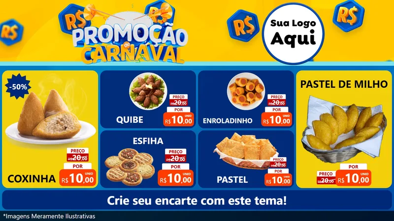 Modelo de TV para TV Horizontal com o tema Promoção de Carnaval para Salgadaria